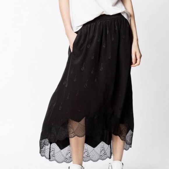 Zadig & Voltaire Dresses & Skirts - Zadig & Voltaire Black High-Low Silk Skirt with Guitar Print